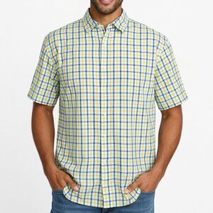 ⚓️ John Bartlett Consensus 100% Cotton XL Seersucker Shirt Blue Lime Green Plaid